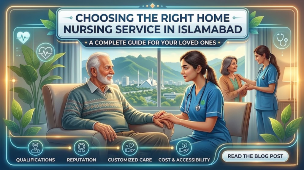 Professional home nursing services Islamabad checking patient blood pressure.